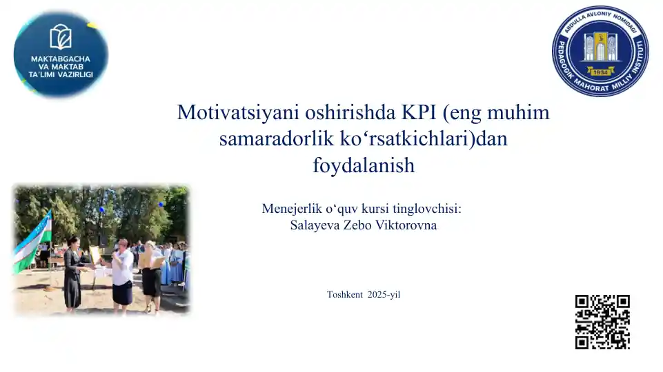 Motivatsiyani oshirishda KPI (eng muhim samaradorlik koʻrsatkichlari)dan foydalanish