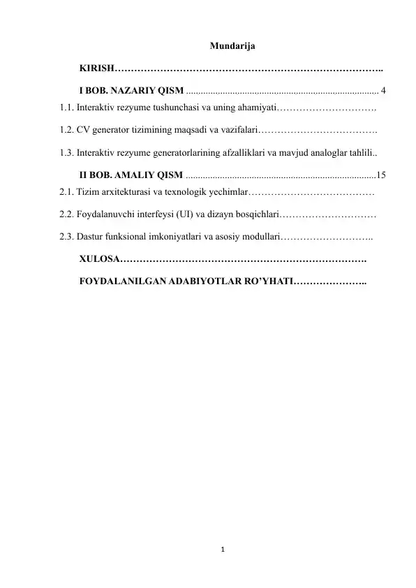 Interaktiv rezyume (CV) generatorini ishlab chiqish