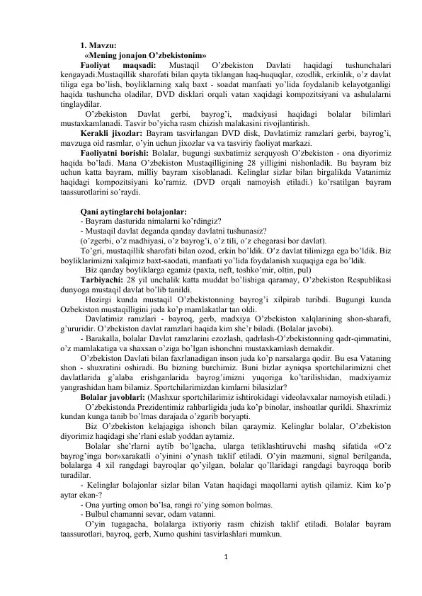 Mening jonajon O’zbekistonim