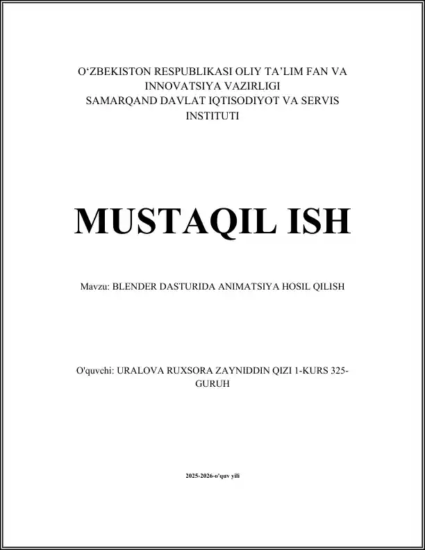 BLENDER DASTURIDA ANIMATSIYA HOSIL QILISH