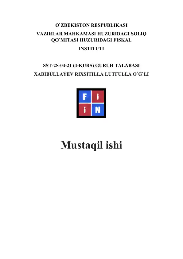Mustaqil ish - Yaponiyaning soliq tizimi va soliq turlari