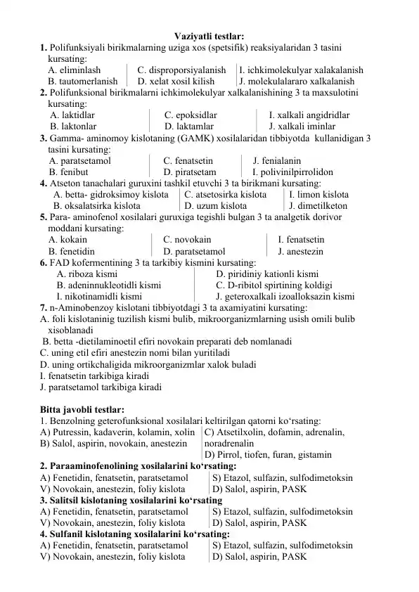 Vaziyatli testlar