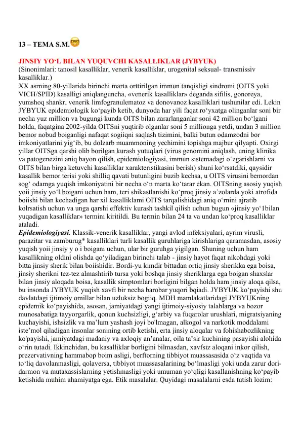 JINSIY YO‘L BILAN YUQUVCHI KASALLIKLAR (JYBYUK)