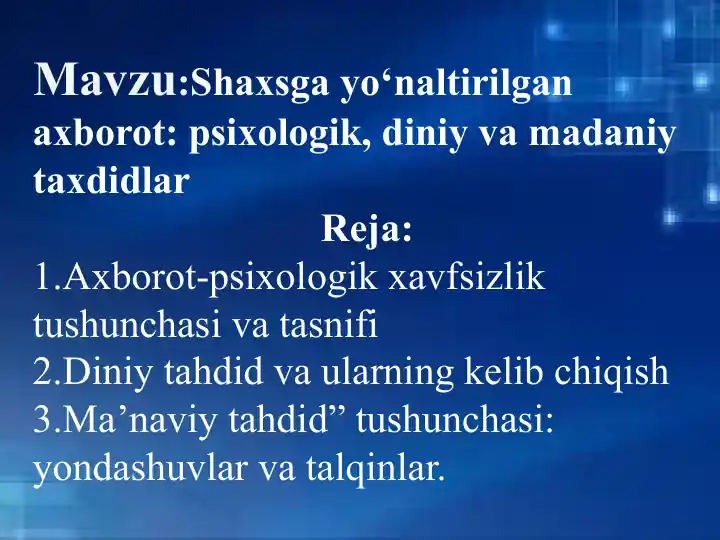 Axborot-psixologik xavfsizlik tushunchasi va tasnifi