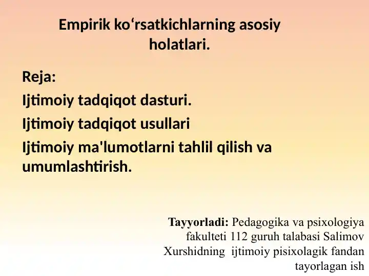Empirik ko‘rsatkichlarning asosiy holatlari