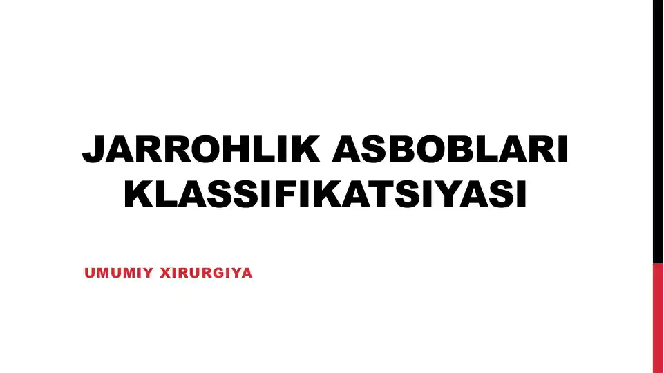 Jarrohlik Asboblari Klassifikatsiyasi