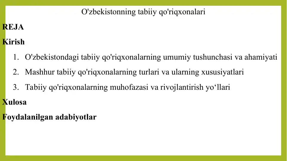 O'zbekistonning tabiiy qo'riqxonalari