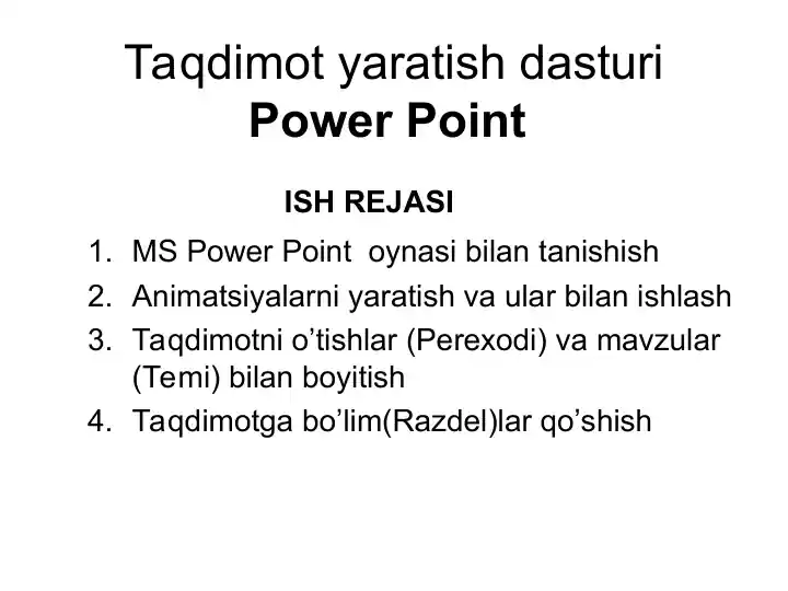 MS Power Point (тақдимот яратиш дастури)