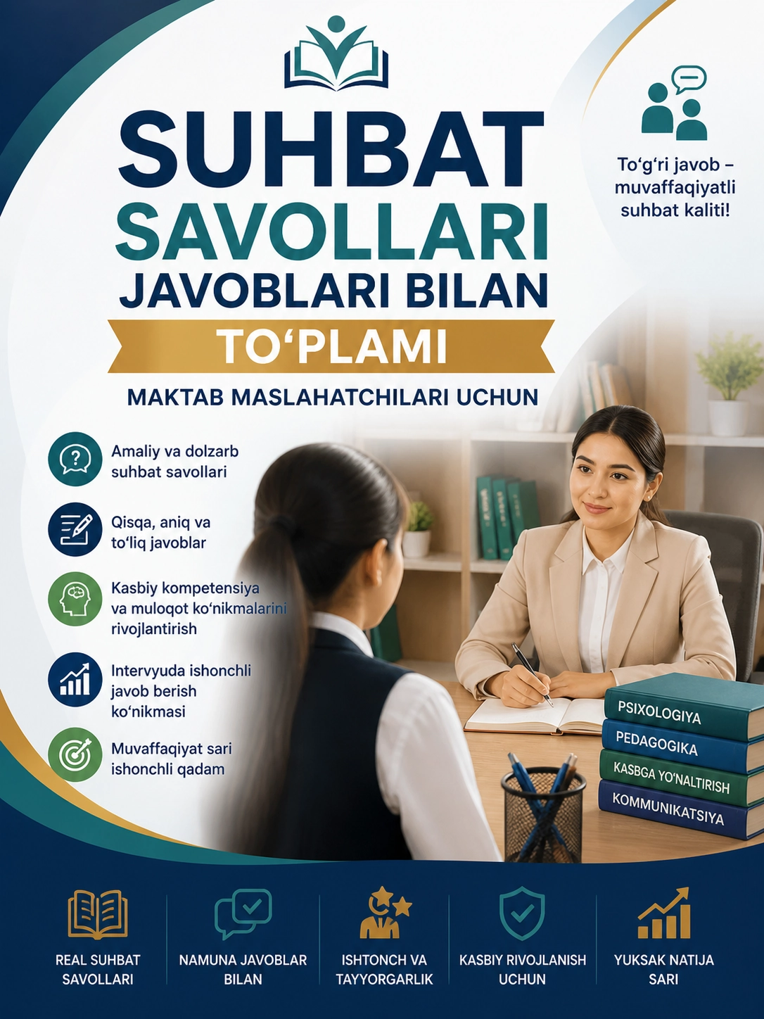Makatab maslahatchi suhbat biletlari javoblari bilan 2026