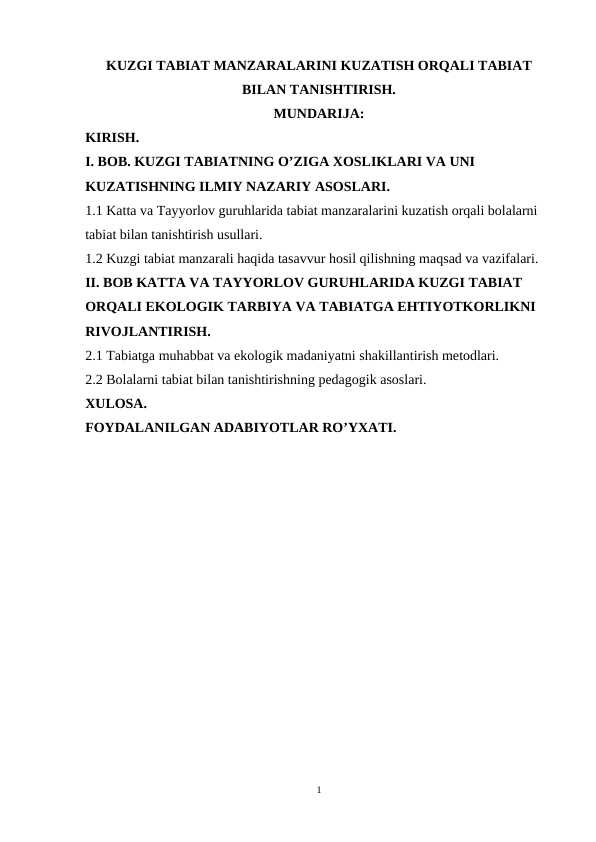 Kuzgi tabiat manzaralarini kuzatish orqali tabiat bilan tanishtirish