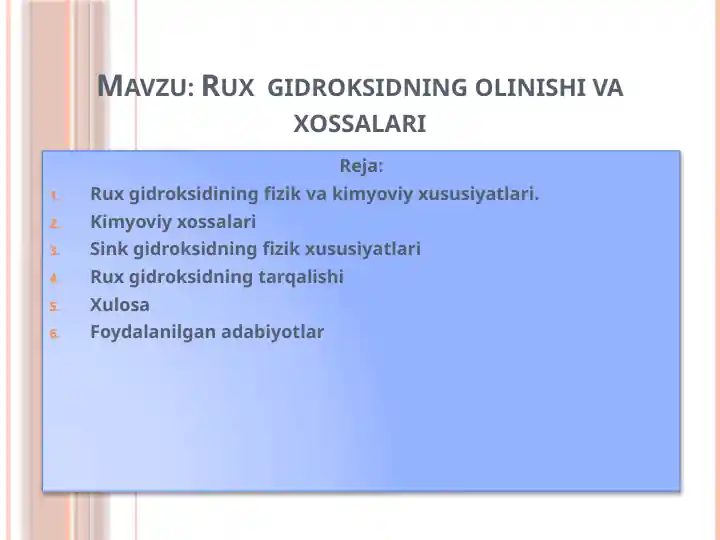 Rux gidroksidning olinishi va xossalari