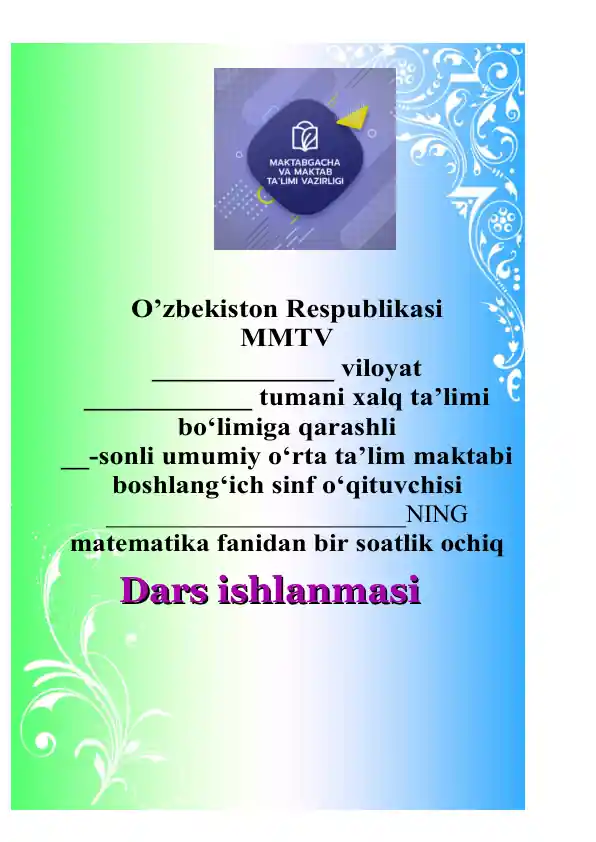 4-sinf matematika Dars ishlanma - To'plamlar va ma'lumotlar