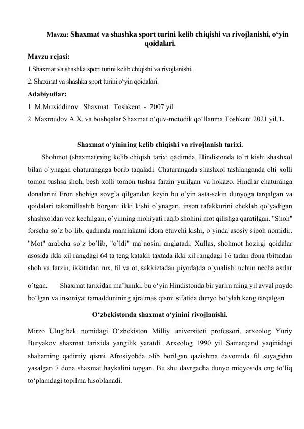 Shaxmat va shashka sport turini kelib chiqishi va rivojlanishi, o‘yin qoidalari