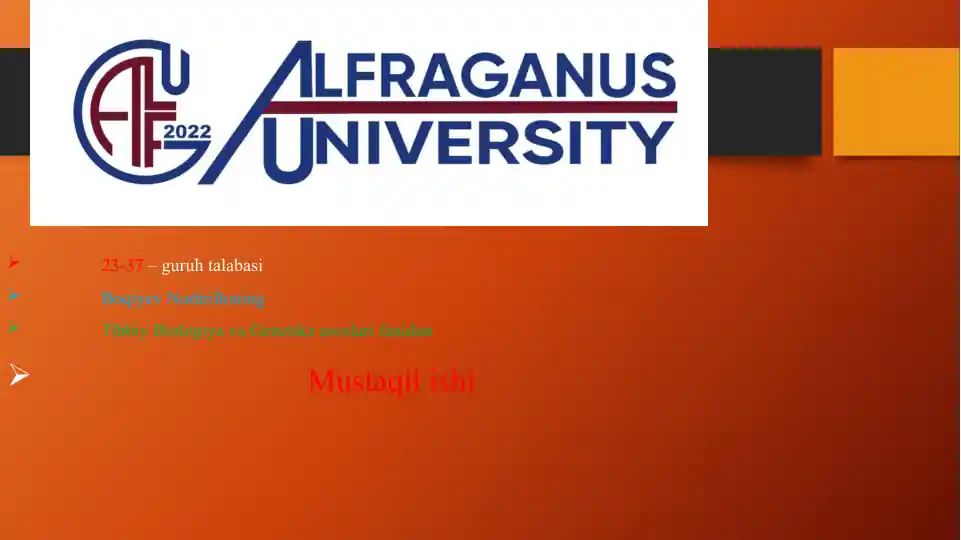 Tibbiy Biologiya va Genetika asoslari fanidan.