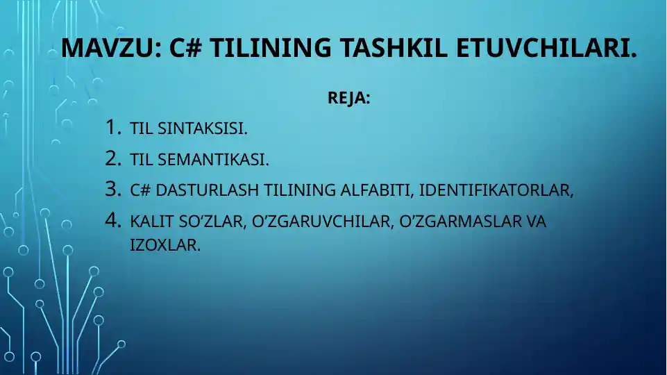 C# tilining tashkil etuvchilari