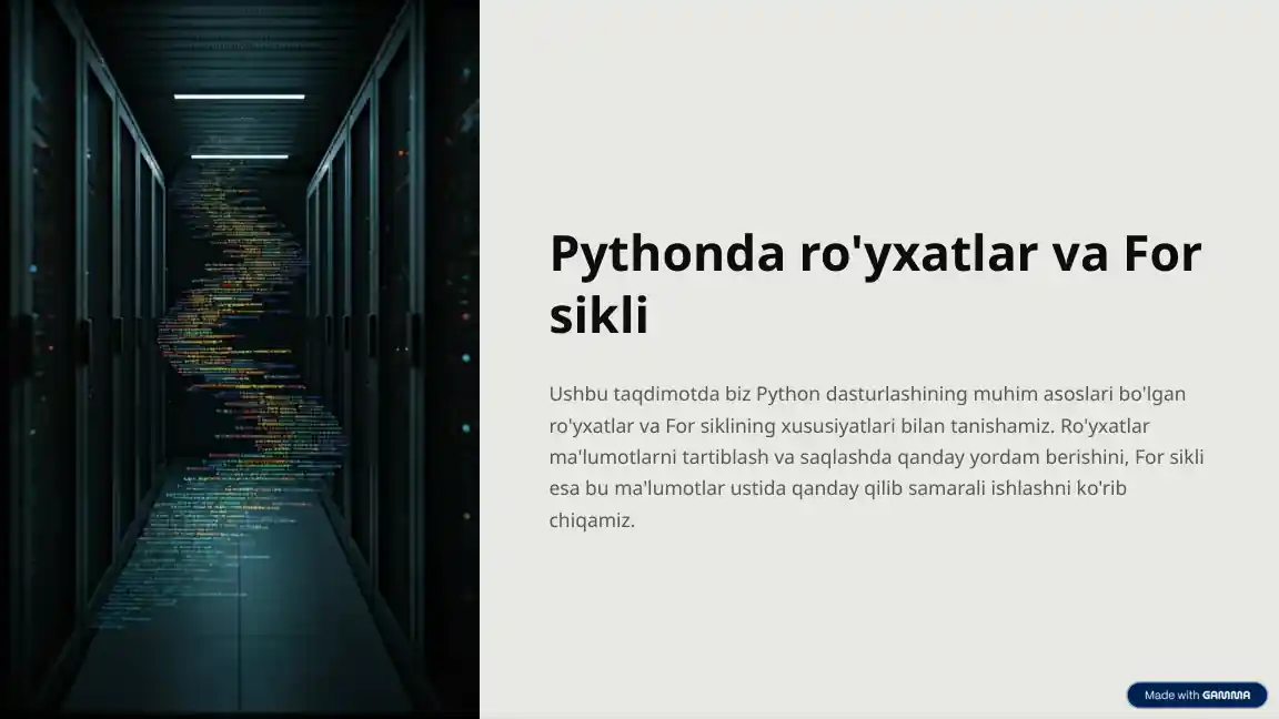 Python ro'yxatlari va For sikli