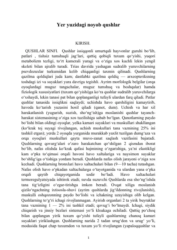 Yer yuzidagi noyob qushlar