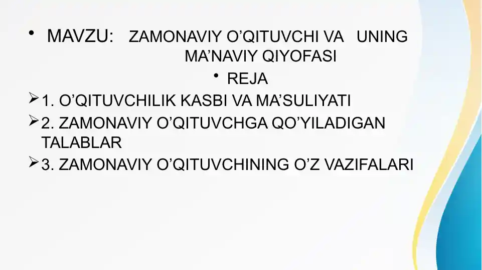 Zamonaviy o’qituvchi va uning ma’naviy qiyofasi