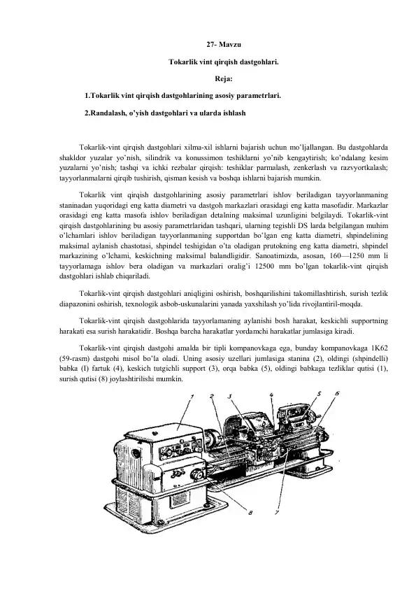 Tokarlik vint qirqish dastgohlari