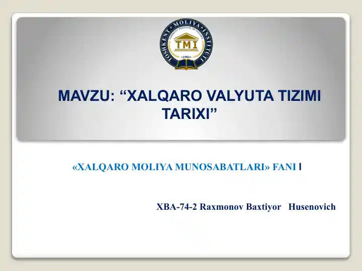 XALQARO MOLIYA MUNOSABATLARI