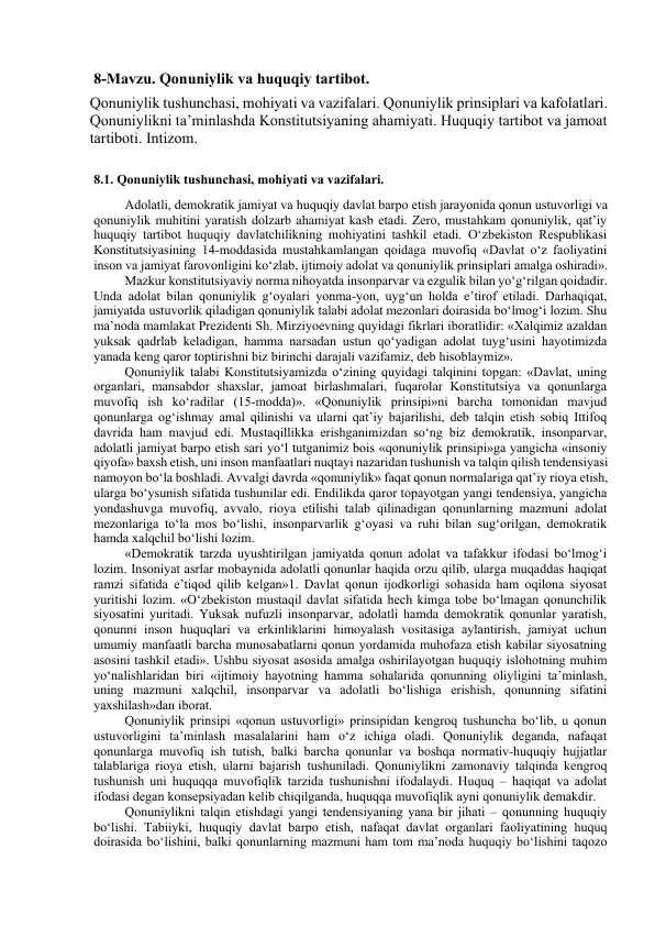 Qonuniylik va Huquqiy Tartibot