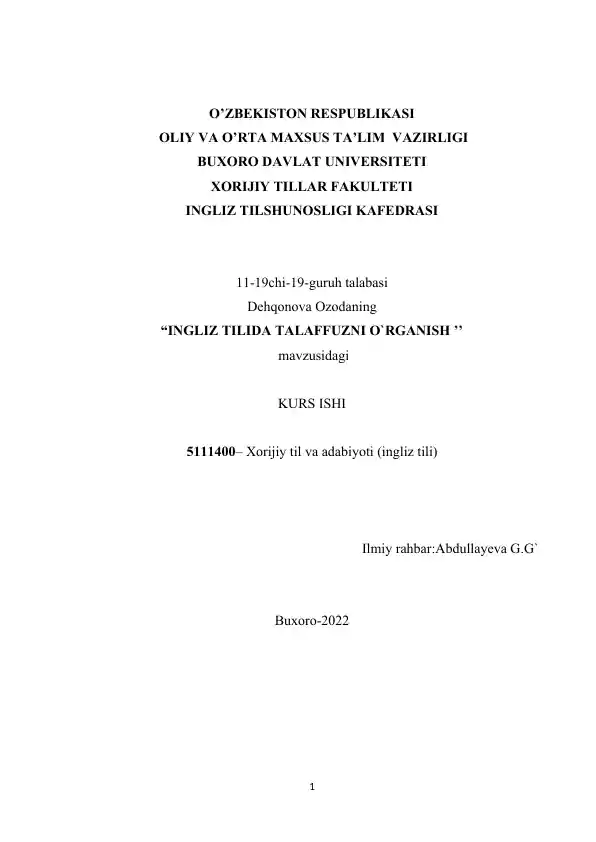 INGLIZ TILIDA TALAFFUZNI O`RGANISH