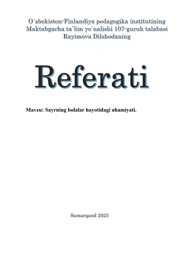 Sayrning bolalar hayotidagi ahamiyati