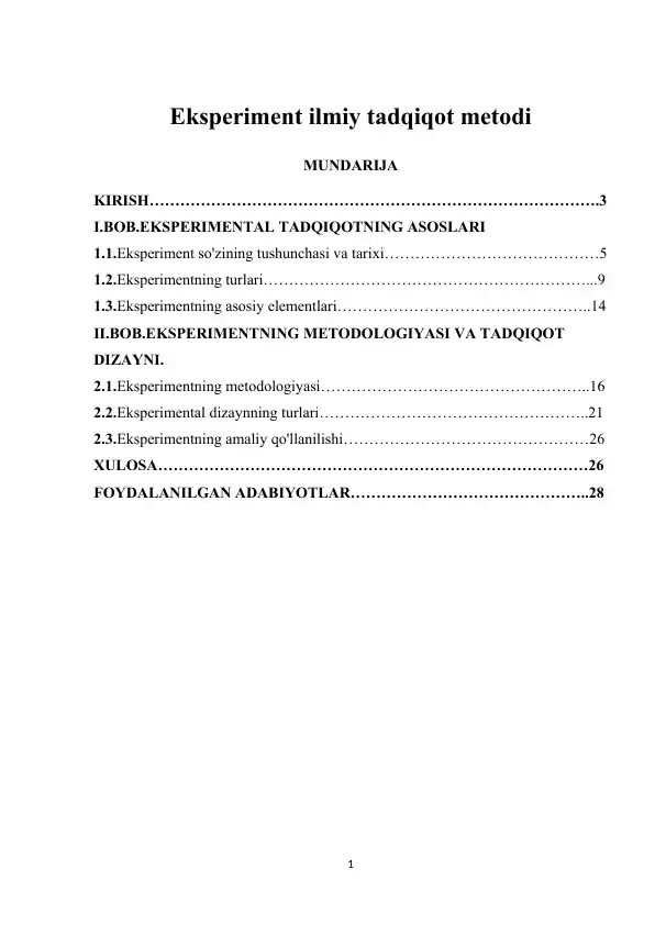 Eksperiment ilmiy tadqiqot metodlari
