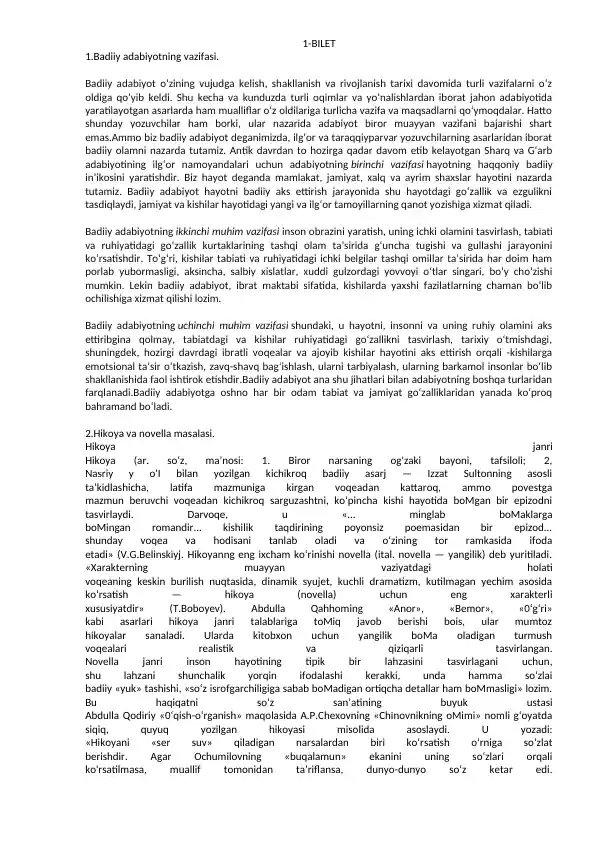 Badiiy adabiyotning vazifalari