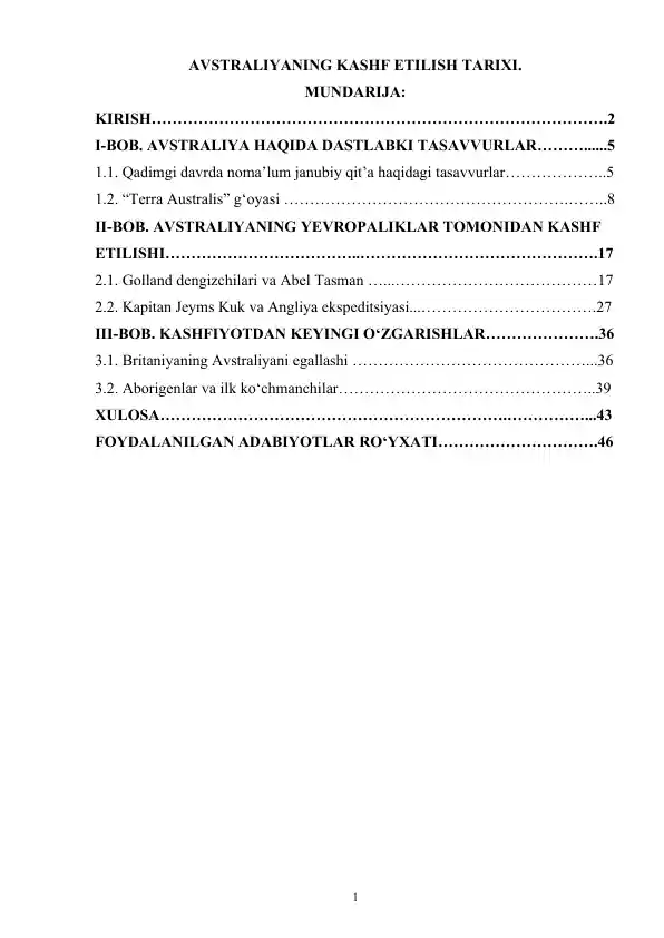AVSTRALIYANING KASHF ETILISH TARIXI