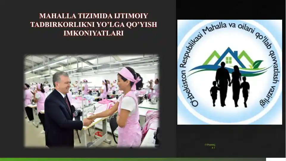 MAHALLA TIZIMIDA IJTIMOIY TADBIRKORLIKNI YO’LGA QO’YISH IMKONIYATLARI