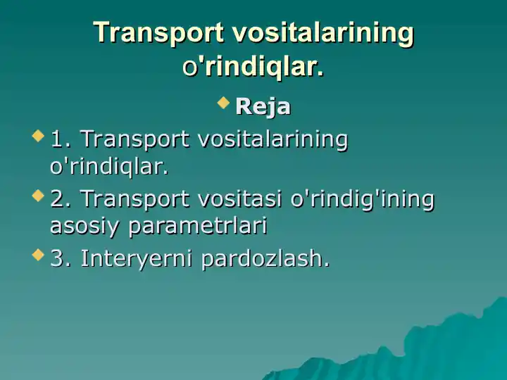 Transport vositalarining o'rindiqlar
