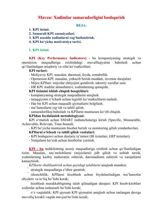 KPI tizimi
