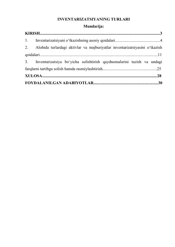 INVENTARIZATSIYANING TURLARI