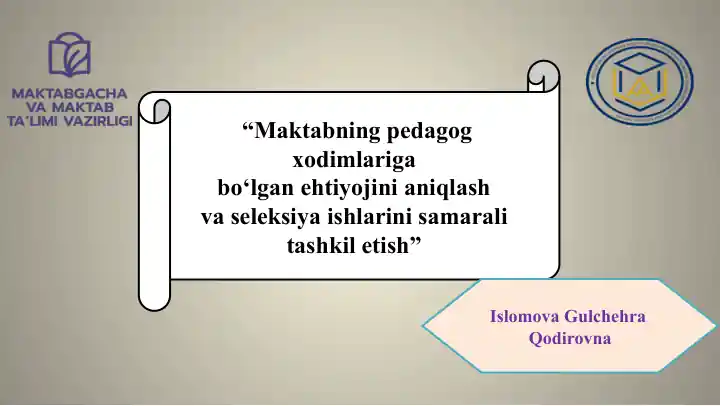 "Maktabning pedagog xodimlariga bo‘lgan ehtiyojlarini qilish"