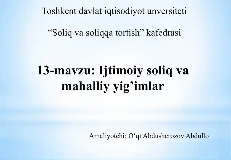 Ijtimoiy soliq va mahalliy yig‘imlar