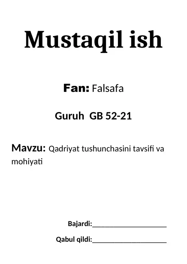Qadriyat tushunchasini tavsifi va mohiyati