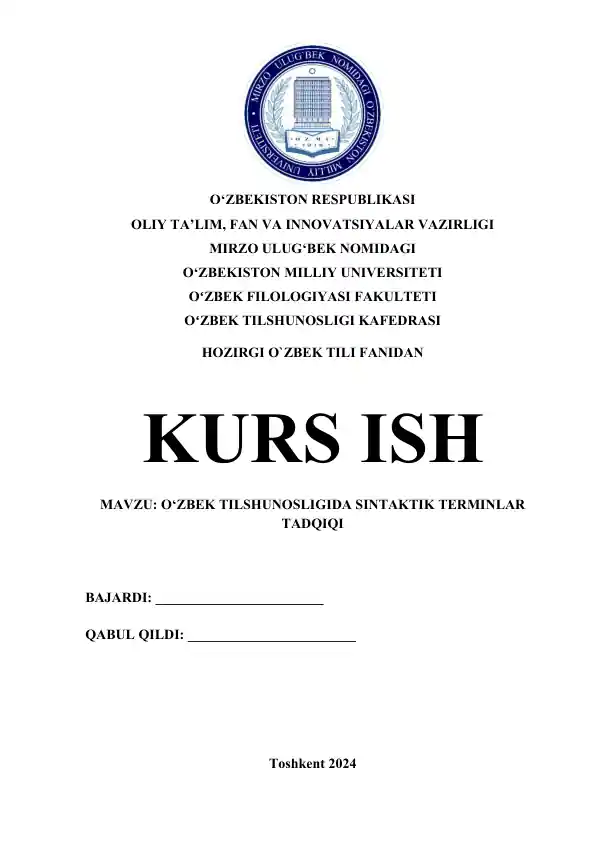 O‘ZBEK TILSHUNOSLIGIDA SINTAKTIK TERMINLAR TADQIQI