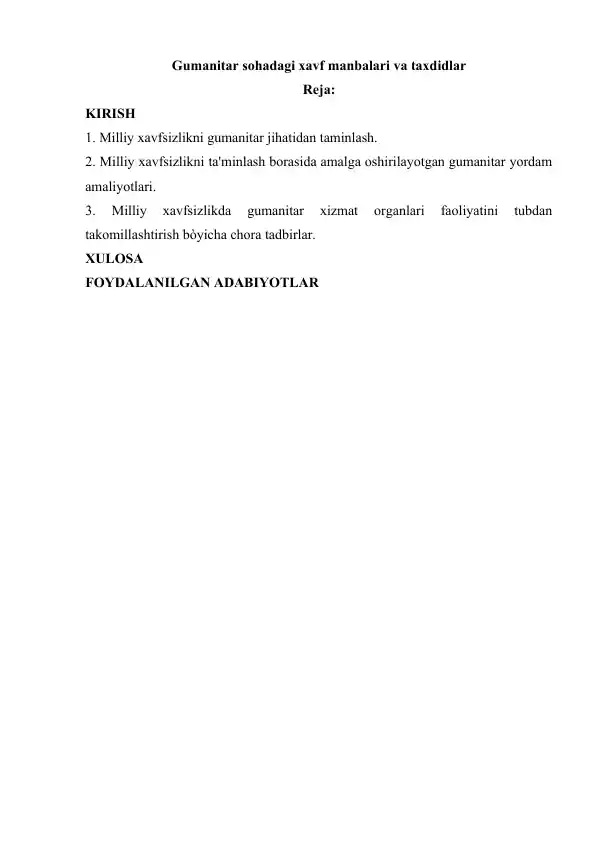 Gumanitar sohadagi xavf manbalari va taxdidlar