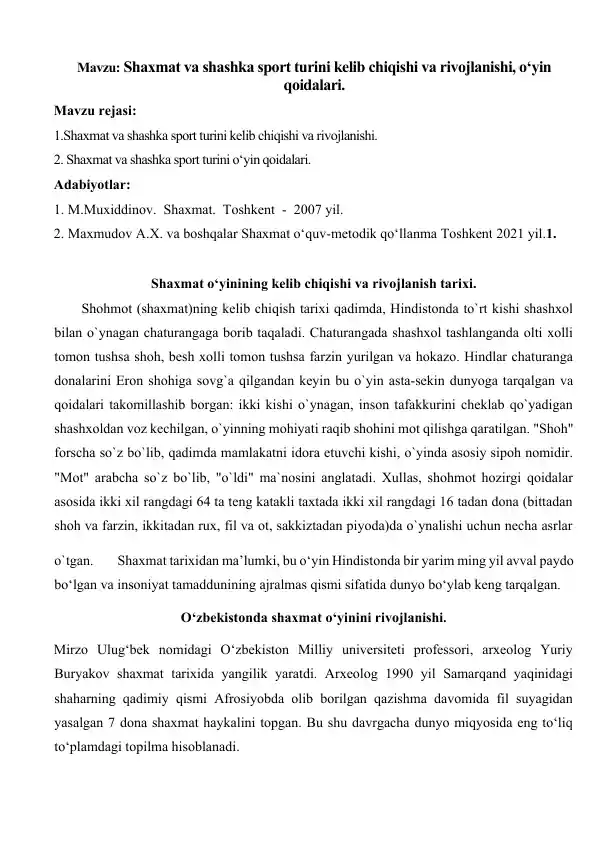 Shaxmat va Shashka sport turini kelib chiqishi va rivojlanishi, o‘yin qoidalari