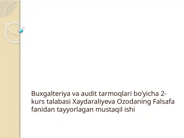 Falsafa fanidan tayyorlagan mustaqil ish