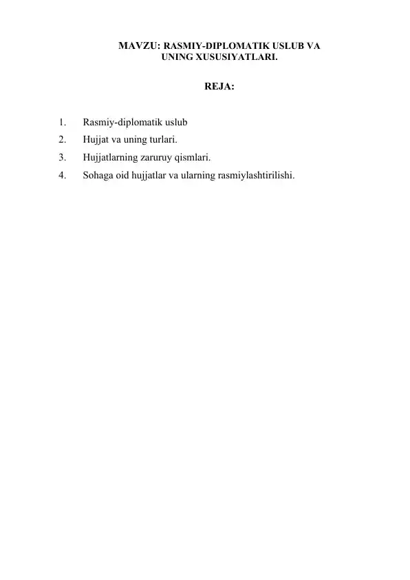 Rasmiy-Diplomatik Uslub va uning Xususiyatlar