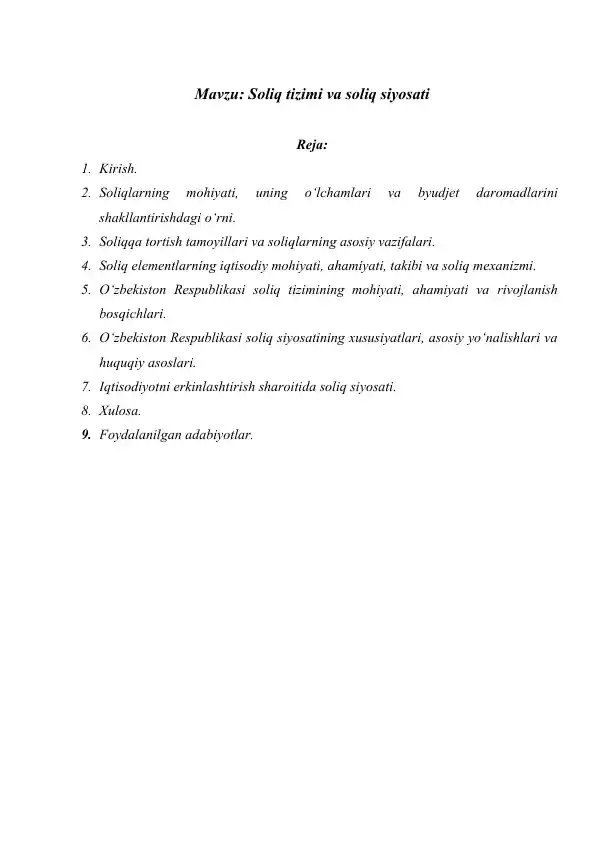 Soliq tizimi va soliq siyosati