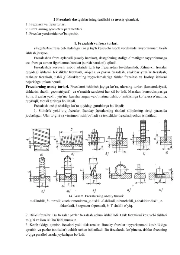 Frezalash dastgohlarining tuzilishi va asosiy qismlari.