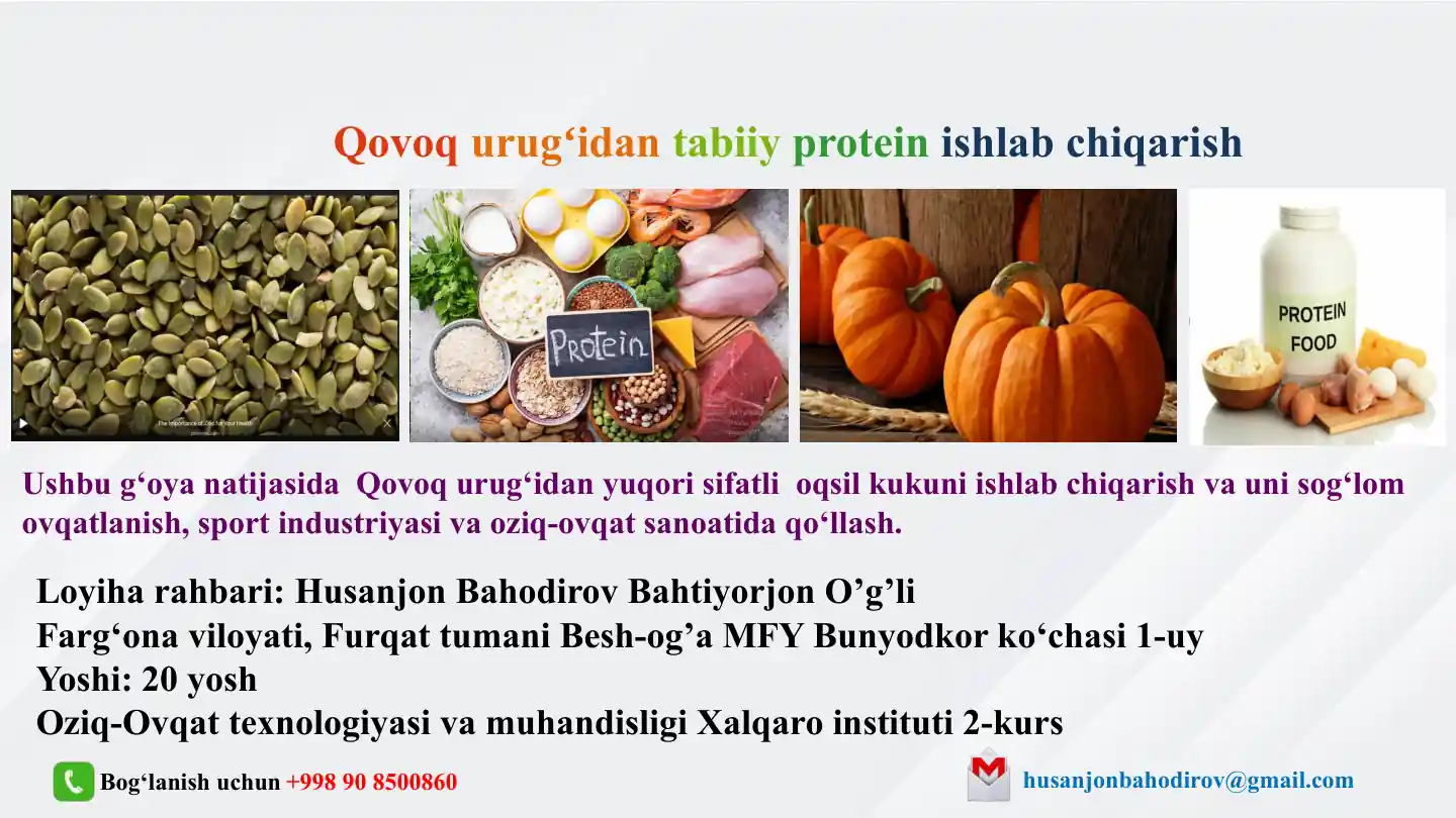 qovoq urug'idan tabiiy protein ishlab chiqarish