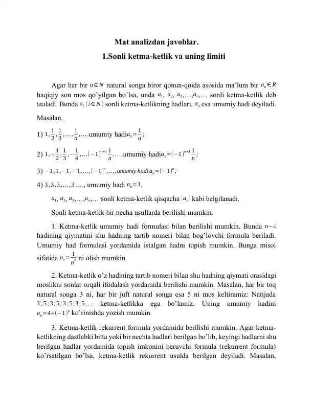 Sonli ketma-ketlik va uning limiti