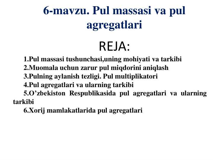 Pul massasi va pul agregatlari