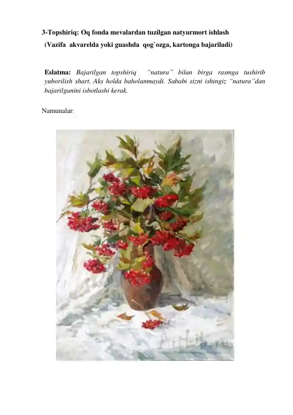 Mevalardan tuzilgan natyurmort ishlash