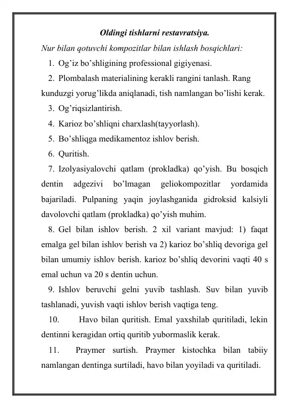 Tishlarni restavratsiya