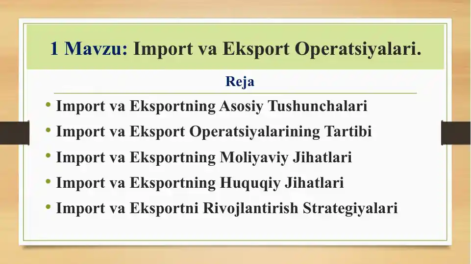 Import va Eksport Operatsiyalari